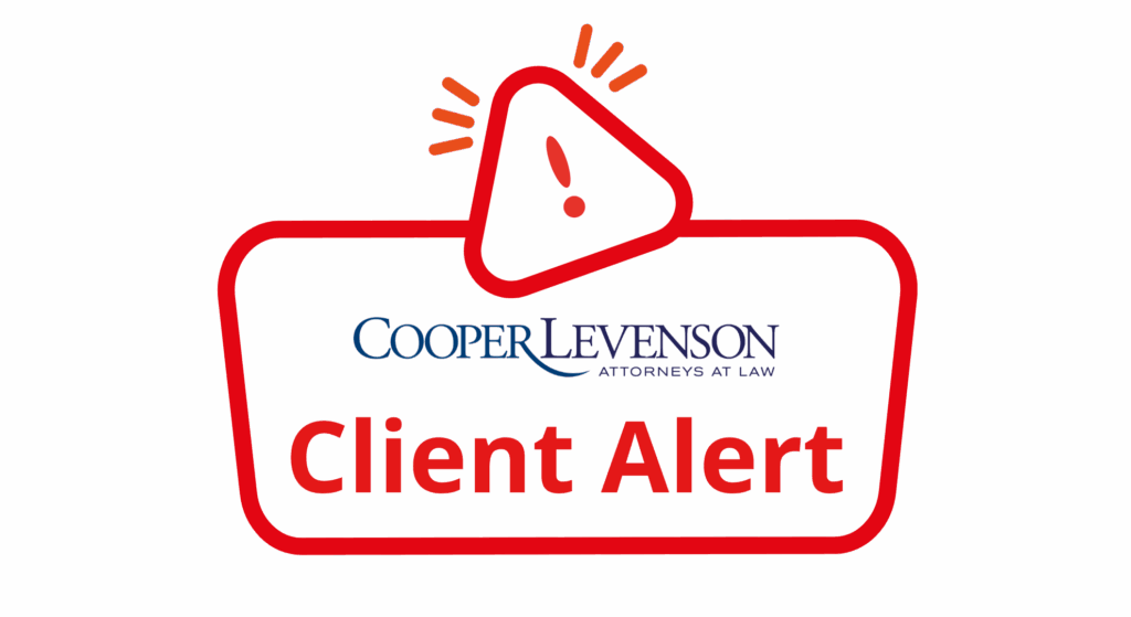 Cooper Levenson Client Alert Graphic with Exclamation Point Icon.
