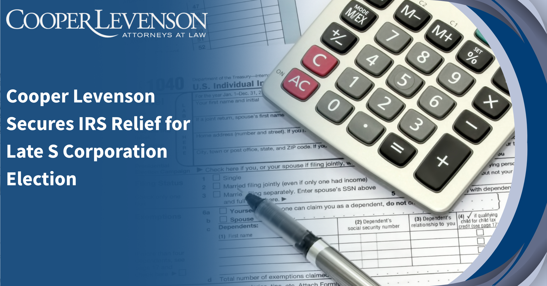 IRS documents with calculator and pen
